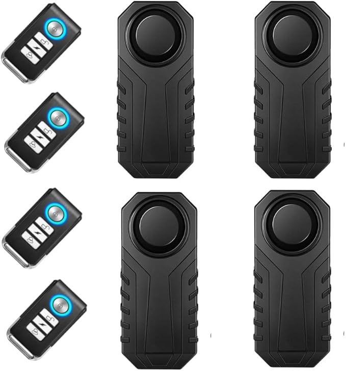 Japard Loudest 113dB Bike Alarm with Remote, Wireless Anti-Theft Vibration Motion Sensor, IP55 Waterproof Bicycle Motorcycle Bell, KS-SF22R (4 pcs)
