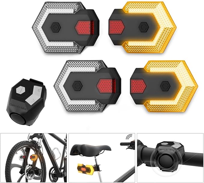 GOLDFOX Bike Turn Signals Front and Rear, USB Rechargeable Bike Tail Light with Bicycle Horn, Wireless Waterproof Bike Rear Light for for Road Cycling Safety