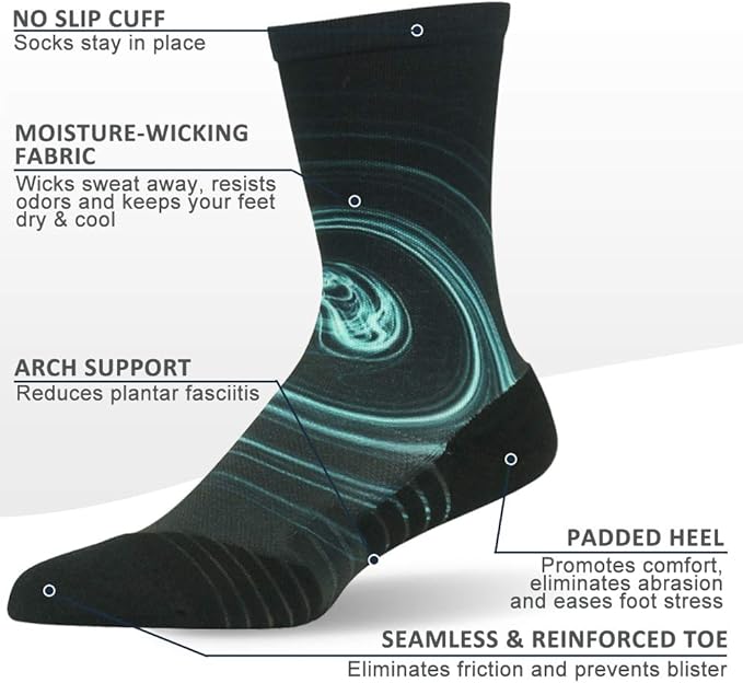 HUSO Cycling Socks for Men Women, Novelty Bike Socks Fun Running Basketball Athletic Crew Socks 3, 4, 7 Pairs