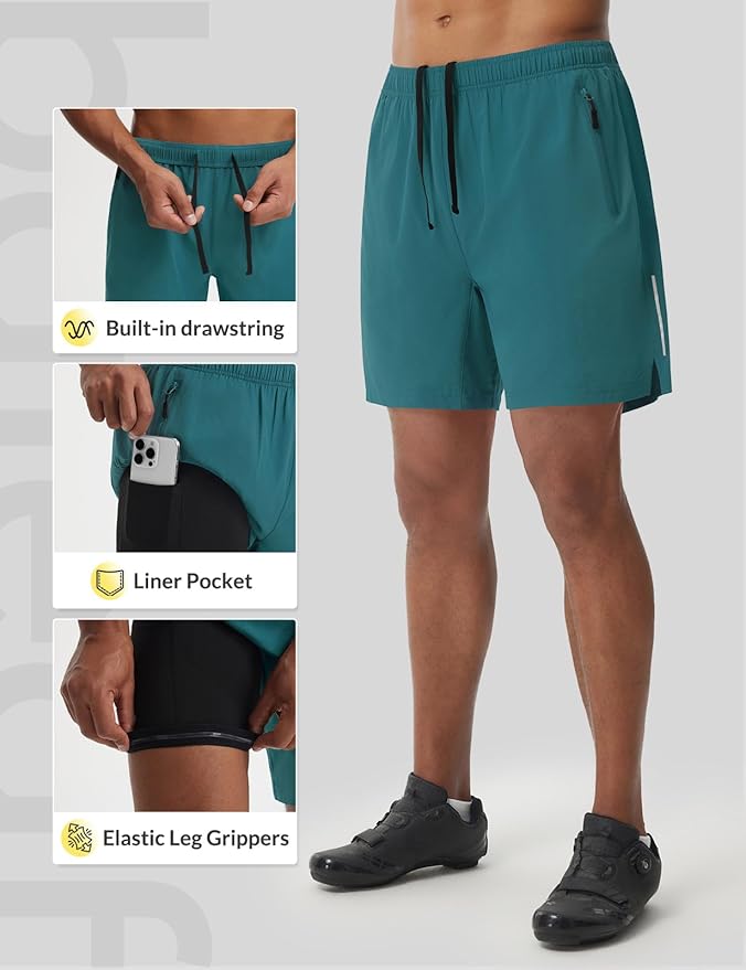 baleaf Men's 7" Mountain Bike Shorts 4D Padded Loose-fit MTB Cycling Riding Bicycle Biker Short Zipper Pockets