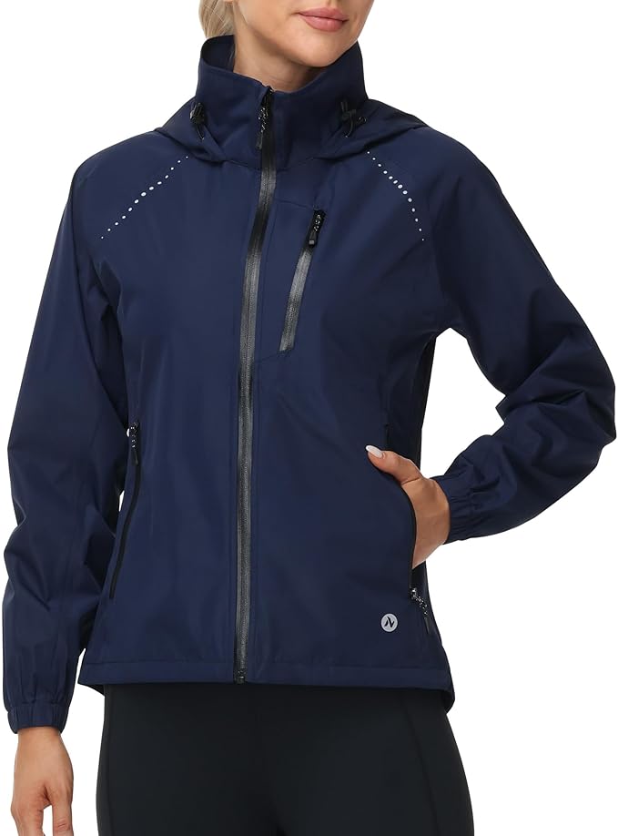 Nepest Womens Cycling Rain Jackets Lightweight Waterproof Biking Running Windbreaker UPF 50+ Reflective Packable Hooded