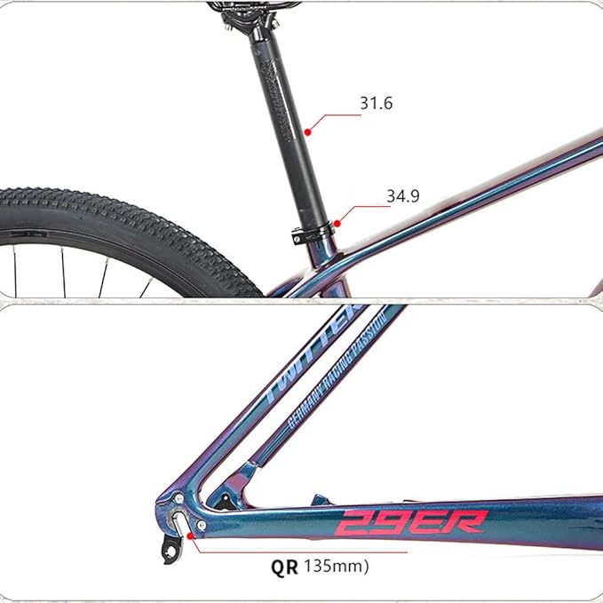 Carbon Mountain Bike Frame 27.5er 29er Bike Frame XC AM Hardtail Bike Frame 15''/17''/19'' Disc Brake QR 135mm Internal Routing(Yellow,29 * 17'')