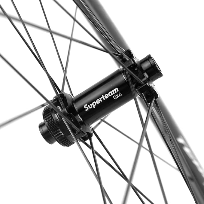 Superteam Carbon Wheelset Disc Brake 700c Road Bike Wheels 45/50/53mm Depth Tubeless Ready Cycling Wheels, for 8-12 Speed Center Lock / 6 Bolt, Thru Axle/QR Type
