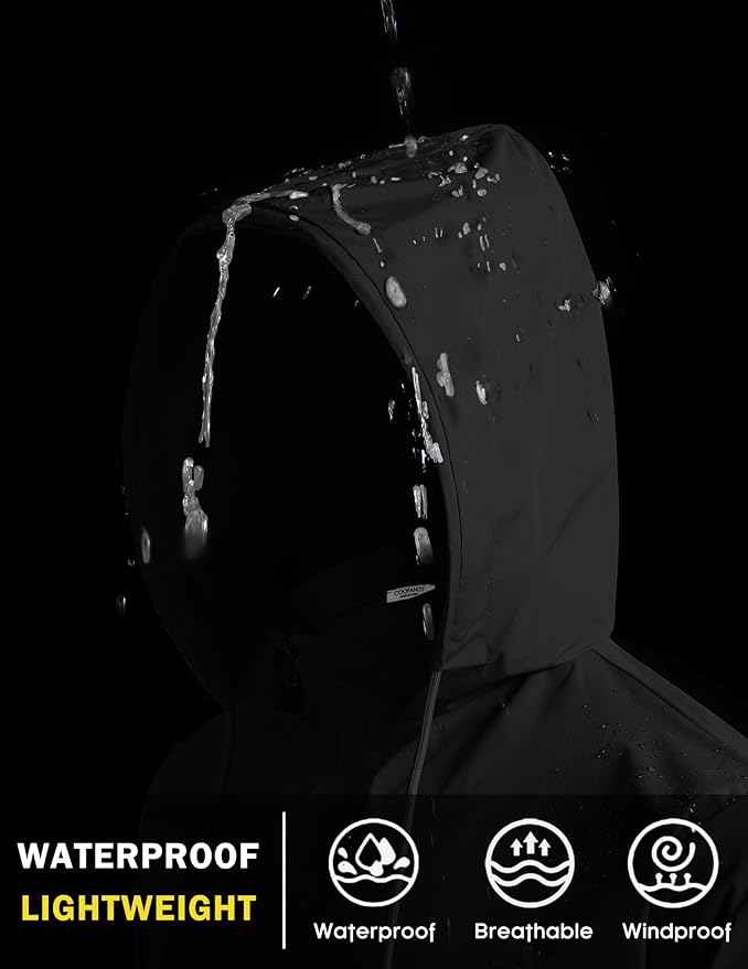 COOFANDY Men's Light Rain Jacket with Hood Packable Waterproof Raincoat Golf Rain Gear Travel Hiking Windbreaker