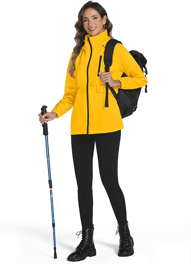 Avoogue Rain Jacket Women with Hooded Lightweight Waterproof Raincoats Packable Zipper Pockets Windbreakers