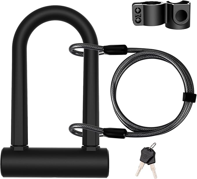 Bike U Lock Heavy Duty Bike Lock Bicycle U Lock, 16mm Shackle and 4ft/6ft Length Security Cable with Sturdy Mounting Bracket for Bicycle, Motorcycle and More