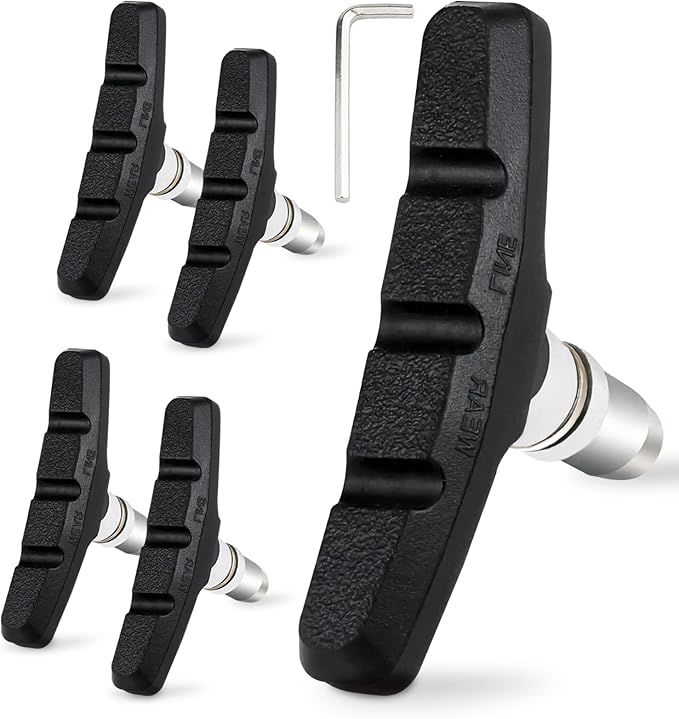 2 Pairs Bike Brake Pad Set - Professional Mountain and Road Bicycle 70mm V-Brake Pads - Bike Brake Blocks Kit with Hex Nut and Shims - No Noise No Skid - Black