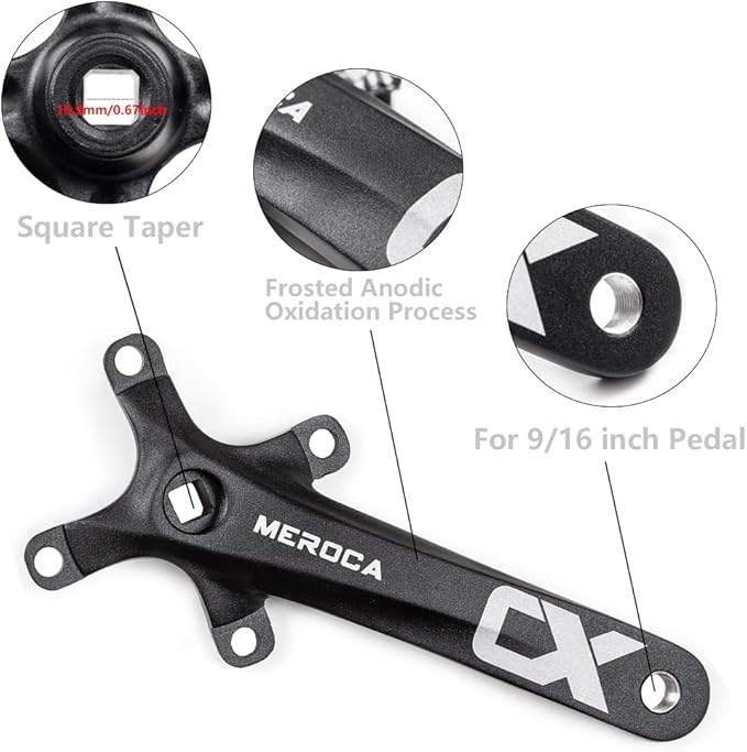 Cyclon Single Speed Square Taper Crankset, 170mm Mountain Bike Crankset with 104BCD 32T/34T/36T/38T/40T/42T Narrow Wide Tooth Round Black Chainring, Replacement for Bicycle Crank Arm Set MTB Crankset