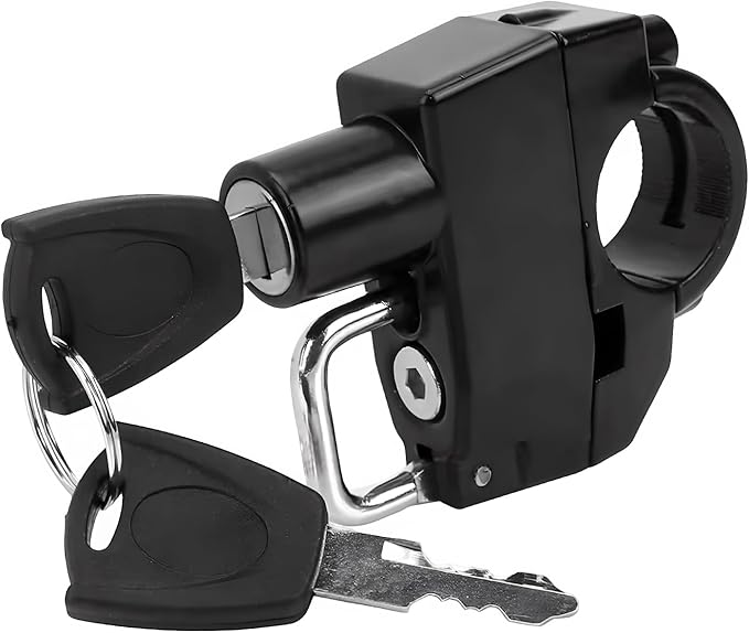 Motorcycle Helmet Lock, Anti-Theft Handlebar Mount Helmet Security Holder Hook with 2 Keys, Aluminum Alloy Helmet Safety Lock for Motorbike Scooter Street Bike Dirt Bike