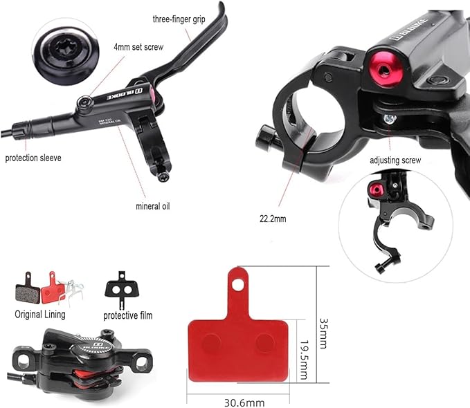 FukkeR 2-Piston Mountain Bikes Hydraulic Brake Set with 160mm Floating Disc Rotor and Caliper PM/is Adapter Right Front Road Bikes Aluminum Disc Brake 800mm for BMX XC