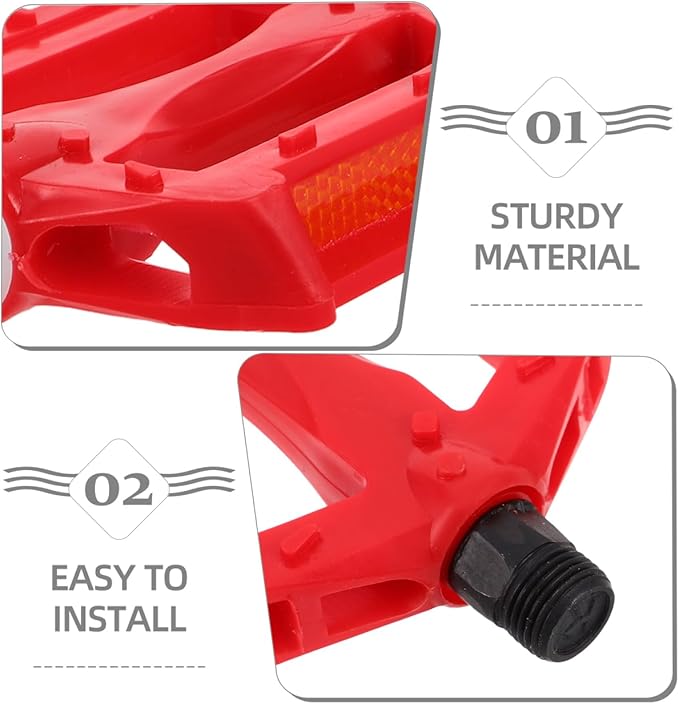Alasum Non-Slip Mountain Bicycle Pedals Flat, Durable Plastic Bike Parts for Road Bikes, Red Pedals for Kids and Boys Cycling on Streets, Parks, and Trails