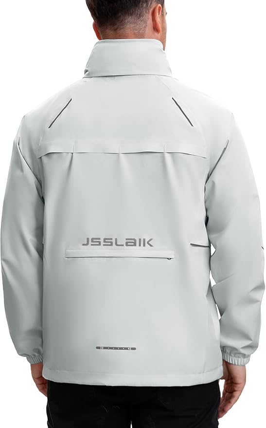 Men's Rain Jacket Waterproof Windproof Breathable for Hiking Cycling Commuting with Hood & Pockets