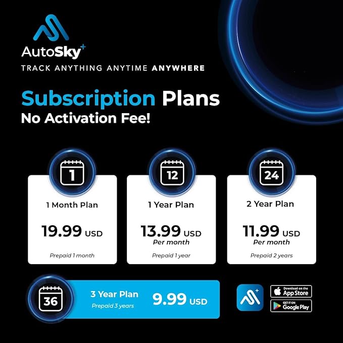 GPS Tracker - AutoSky - Portable, Compact and Durable Motorcycle and Car Tracker - Splashproof - Built-in Magnet - 4G LTE Real-Time - Car Trackers for Vehicles, Assets, Fleet. Subscription is Required