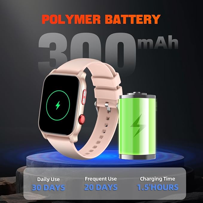 QTLLBT Smart Watch for Men Women, 1.83 inch Screen Compatible iOS Android IP68 Waterproof 100+ Sports Bluetooth Fitness Watch Sleep Heart Rate Monitor (Pink)