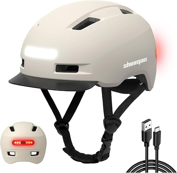 Bike Helmet, Shinmax Adult Cycling Helmet with USB Rechargeable LED Front and Back Light Bicycle Helmets for Men Women