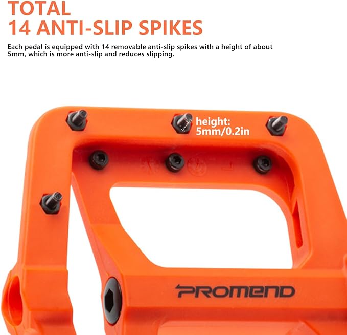 Enlarge Bike Pedals - Nylon Bicycle Pedals, Road Bike Pedals, Mountain Bike Pedal with Removable Anti-Skid Nails - 5.12 * 4.45inch