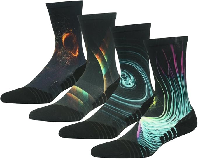 HUSO Hiking Socks Men Women Fashion Novelty Digital Printing Sports Crew Socks 3, 4 Pairs
