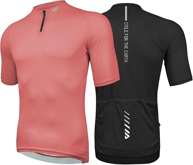 Wulibike Cycling Jersey Men Short Sleeve, Road Bike Shirts 1/4 Zipper with Pockets, Bicycle Clothing Breathable Quick Dry