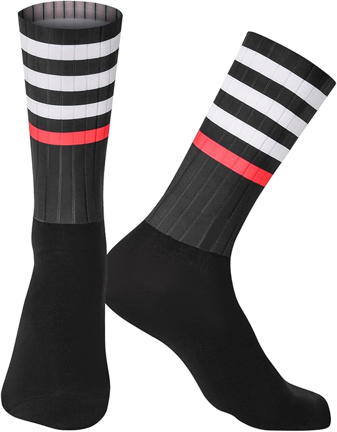 Mens Compression Socks Anti Slip Silicone Aero Socks White Line Men Bicycle Sport Running Socks