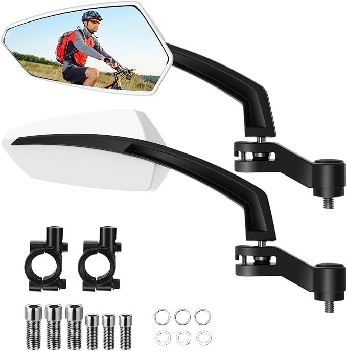 Hestya 1 Pair Handlebar Bike Mirror 360° Rotatable and Adjustable Universal Fit Rearview Bicycle Mirrors Glass Lens Safe Cycling Accessories for Scooter, E-bikes, Mountain Bikes, Road Bicycles