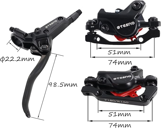 MTB Hydraulic Disc Brakes Set Left Front 800mm Right Rear 1400mm with 160mm Rotors,Aluminum Oil Pressure Calipers Levers for Mountain bike E-Bike Fat Bike Road Bike