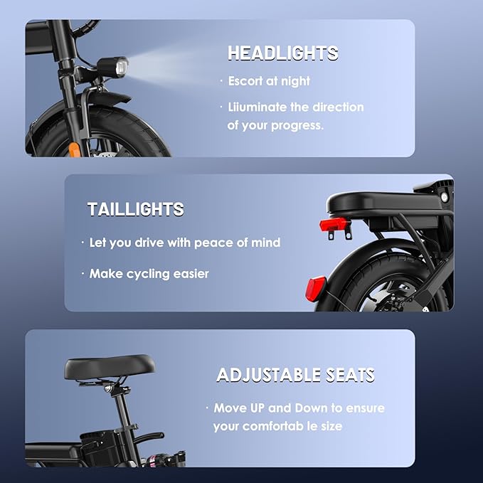 Electric Bike for Adults and Teens, 740W Peak Motor E-Bike with 30-60 Miles PAS Range, 48V 10AH/20AH Removable Battery, 14" Folding Mini Ebike with 20MPH, Electric Bicycle for Commute