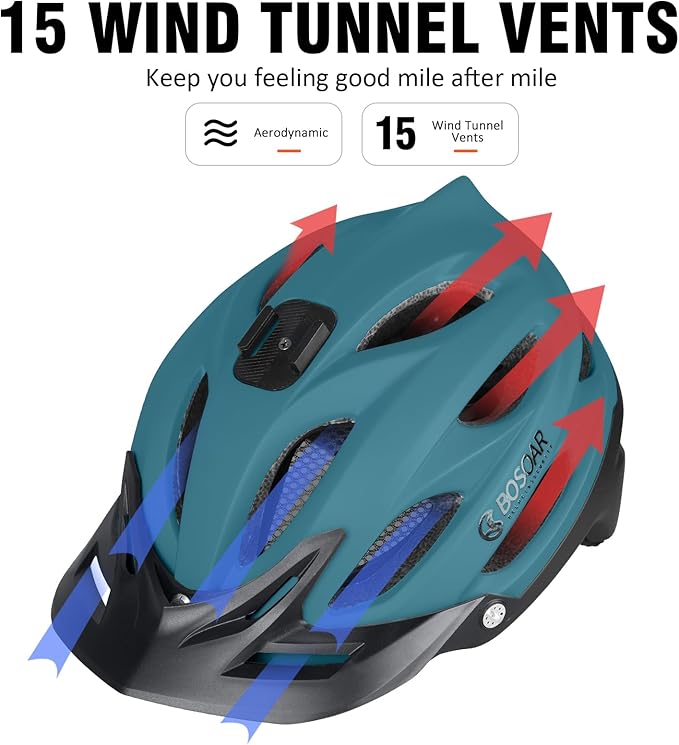 Mountain Bike Helmet,Adult Cycling Helmet with Camera Mount and Detachable Visor for Men Women Youth,Suggested Fit 55-61 Cm