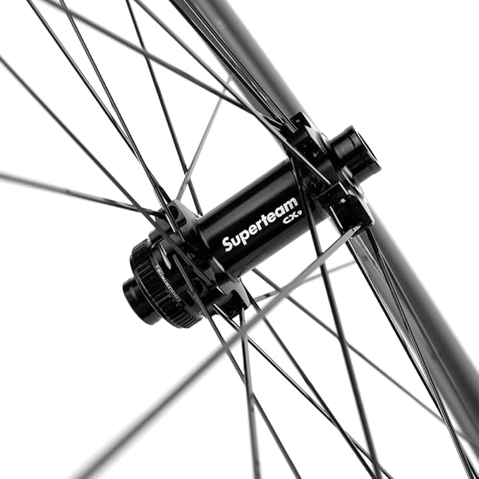 Superteam Carbon Wheelset Disc Brake 700c Road Bike Wheels 45/50/53mm Depth Tubeless Ready Cycling Wheels, for 8-12 Speed Center Lock / 6 Bolt, Thru Axle/QR Type