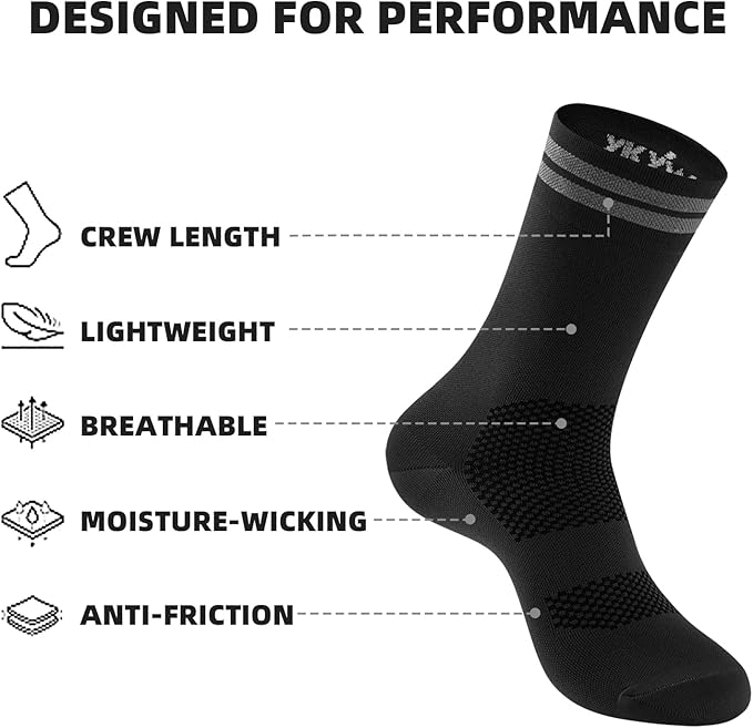 YKYWBIKE Cycling Socks for Men Women-Athletic Crew Bike Socks,Compression Biking Socks for Men Cycling,MTB Riding Socks
