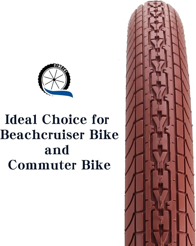 SIMEIQI 26x2.35 20x2.35 Inch Cruiser Beach Bike Tire Black White Wall or Brown Cream Wall Folding Replacement Bicycle Tire for Hybrid City Commuter Trail