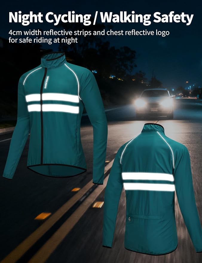 WOSAWE Men's High Visibility Cycling Wind Jacket Water Resistance Reflective Windbreaker