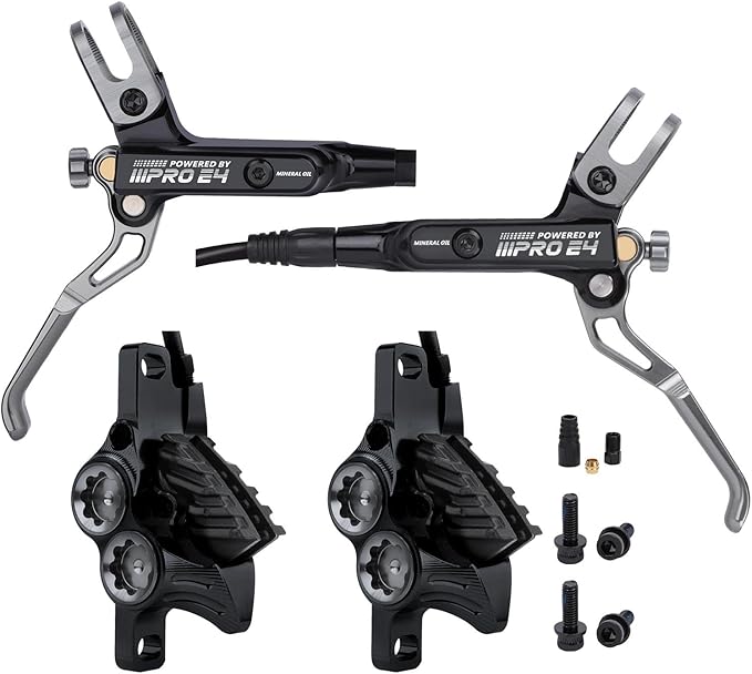 MEROCA IIIPRO E4 Hydraulic Disc Brake Set - 4-Piston MTB Brakes, 641N Braking Force, TUV Certified, Lightweight 475g, for Mountain/E-Bike/Folding Bicycles