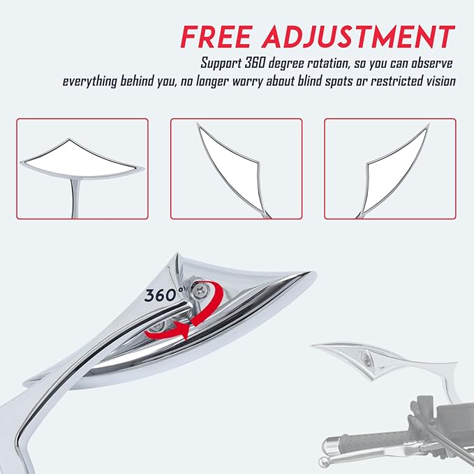 Chrome Motorcycle Blade Rear View Mirrors Compatible with Harley Road King Street Glide Softail Road Glide Electra Dyna Cruiser Bobber Chopper