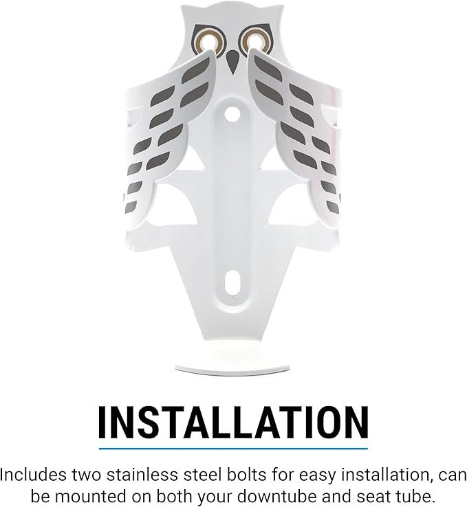 Portland Design Works Water Bottle Cage - Lightweight Water Bottle Holder for Bikes, Owl Cage, Snowy Owl