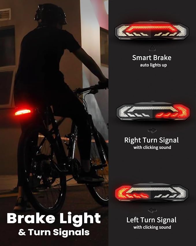 WSDCAM Smart Bike Light Set with Remote Control, Bike Tail Light with Turn Signals and Brake Light Bike Alarm Horn, Bike Headlight for Night Riding, Rechargeable Bicycle Lights Front and Rear
