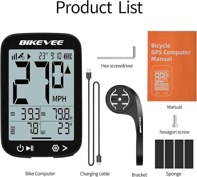 Bike Speedometer GPS Wireless Cycling Computer – Auto Start/Stop, Auto Backlight, Waterproof Bicycle Odometer MPH KM/H, 2.4" LCD Display