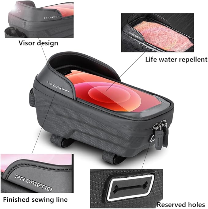 Waterproof Bike Frame Bag - MTB/Road Bike Top Tube Phone Holder for Phones Under 6.5", Universal Bicycle Phone Pouch with Rain Cover & Shockproof Design, Commuter Cycling Accessories