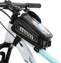 Bike/Bicycle Phone Holder Bag, Bicycle Front Frame Bag, Waterproof Tube Bag, Bike Accessories, Cycling Pouch with TPU Touch-Screen& Sun-Visor Compatible Phone Under 6.5” (1.5L Black)