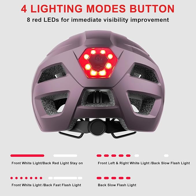 Bike Helmet, Helmets for Adults Men, Front and Back LED Lights Safe Certified MTB Road Bicycle Helmet with Adjustable Brim