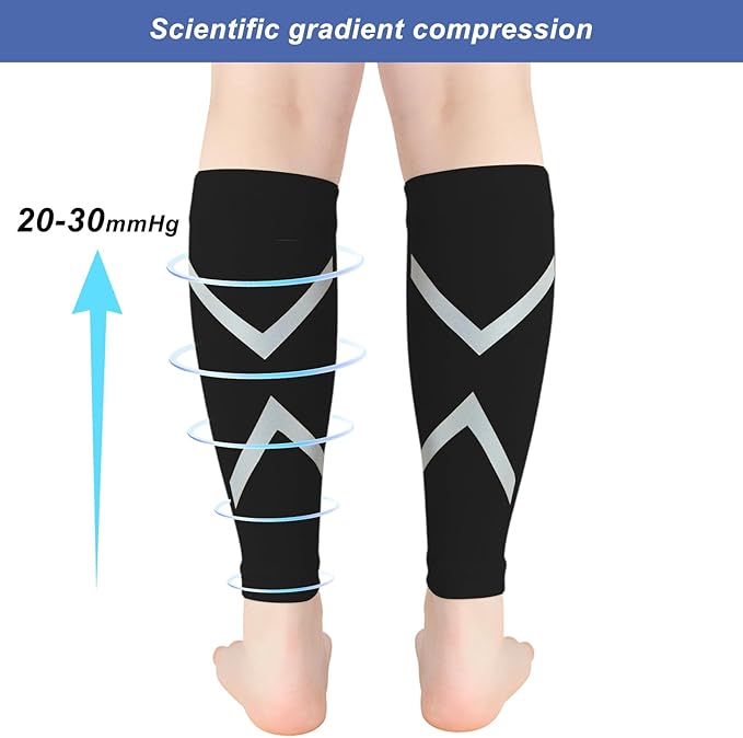 Calf Compression Sleeve for Men & Women, Reflective Footless Socks for Shin Splint Relief & Night Running, Cycling
