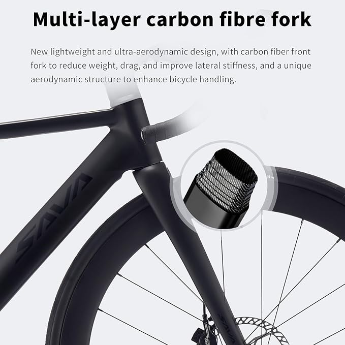 SAVADECK Road Bike with Carbon Front Fork and Wheelset, Aluminum Alloy Frame with Shimano 105 R7100 Groupset, Full Internal Cable Routing, Oil Disc Brake Adult Racing with 24S