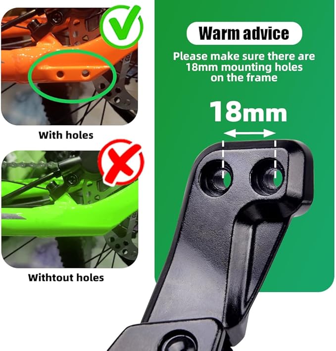 RBRL Bike Kickstand, 18 mm Hole Spacing Bike Stand, Aluminum Alloy Heavy Duty Load 100lbs, Non-Slip Bicycle Stand, Height Adjustable for 24-29 inch Mountain Bike, E-Bike
