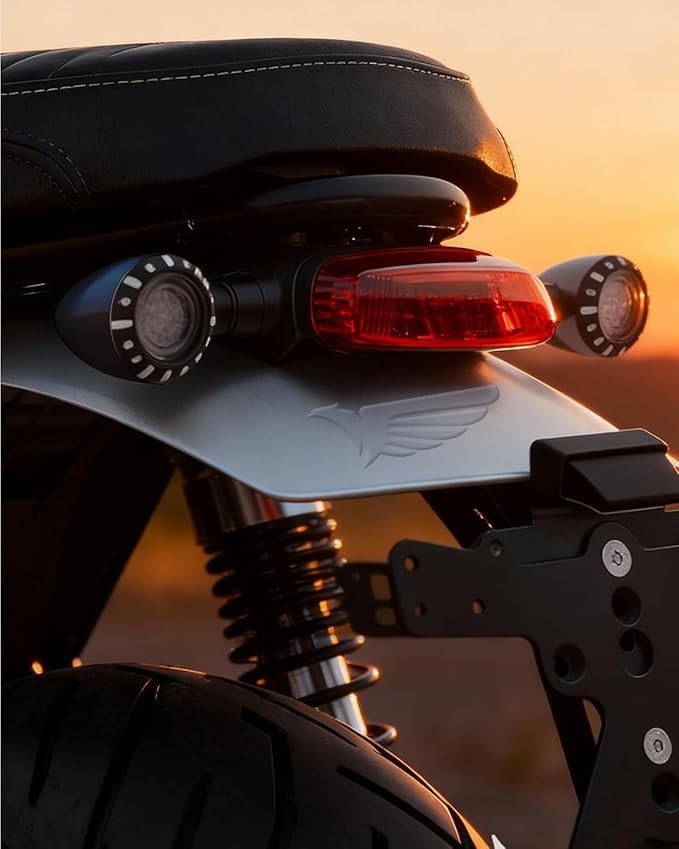 Bullet Style Motorcycle LED Turn Signals, Front Driving Light & Amber Indicator, Zinc Alloy Housing, M10 Mount Universal Fit for Cruiser Bobber Chopper Cafe Racer (Black-Front)