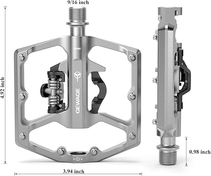 Mountain Bike Pedals- Dual Function Bicycle Flat Pedals and Clipless Pedals- 9/16" Platform Pedals Compatible with SPD for Road Mountain BMX Bike