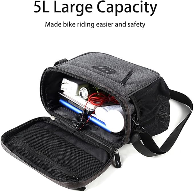 Handlebar Bag With 6.5" Phone Holder - Bicycle Front Shoulder Bag, Bike Basket Storage With Detachable Strap for MTB Road Bike