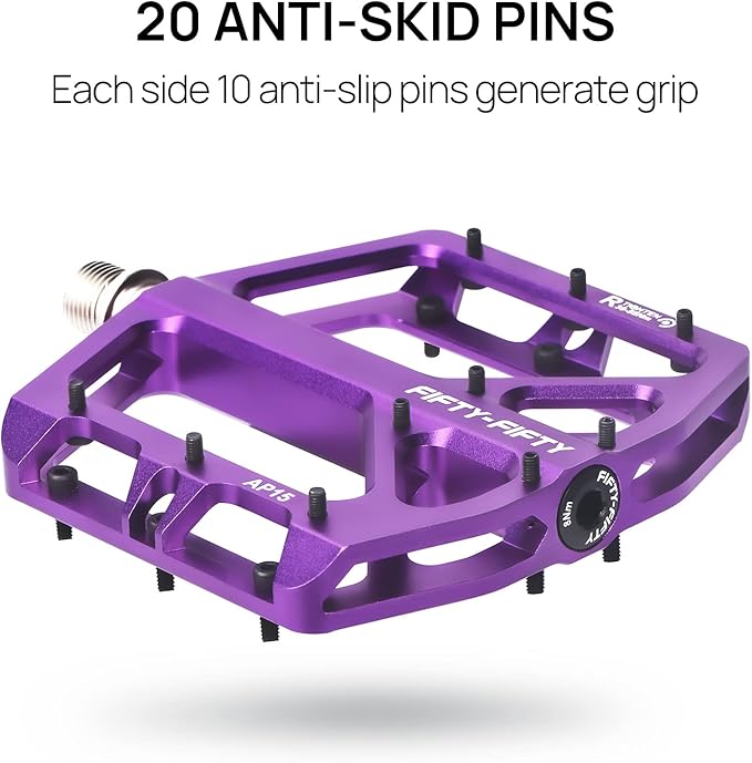 FIFTY-FIFTY Mountain Bike Pedals, Non-Slip and Aluminum Alloy Bicycle Flat Pedals, 9/16" Sealed Bearing, Lightweight and Wide Platform for All Mountain, Enduro, Downhill, E-Bike, MTB