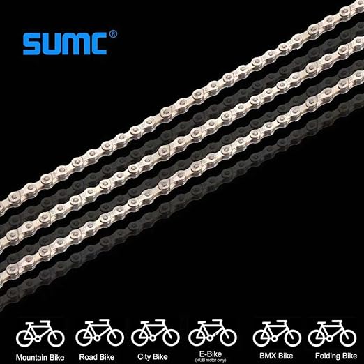 Bike Chain Kit for Hub Motor E-Bike, High Tensile 6/7/8 Speed 126 Links 1/2x3/32 Alloy Steel Bicycle Chain with Quick Buckle, Link Plier, Chain Breaker, 2205Lbs for Road MTB Dark Silver