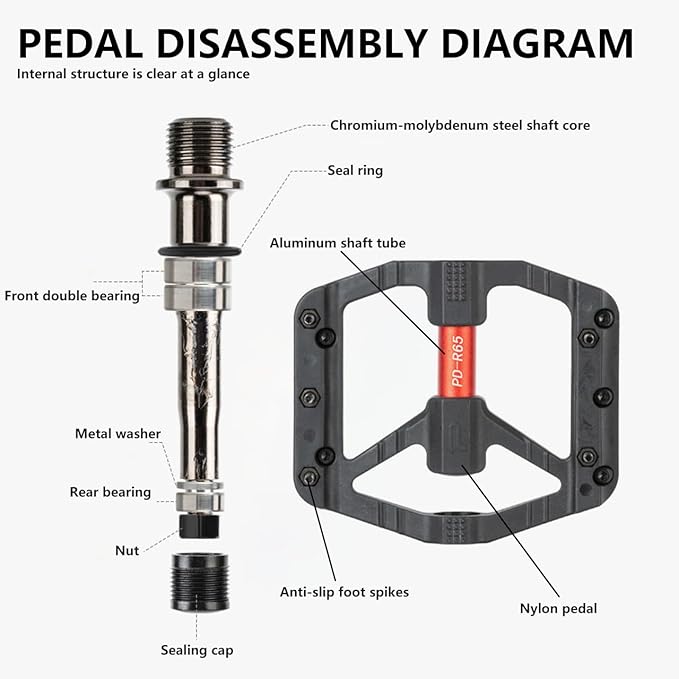 Bicycle Pedals for Mountain/Road/Folding/Touring Bikes - Nylon Body with Aluminum Alloy Sleeve, Chrome-Molybdenum Steel Axle, 3 Sealed Bearings, 9/16" Standard Thread