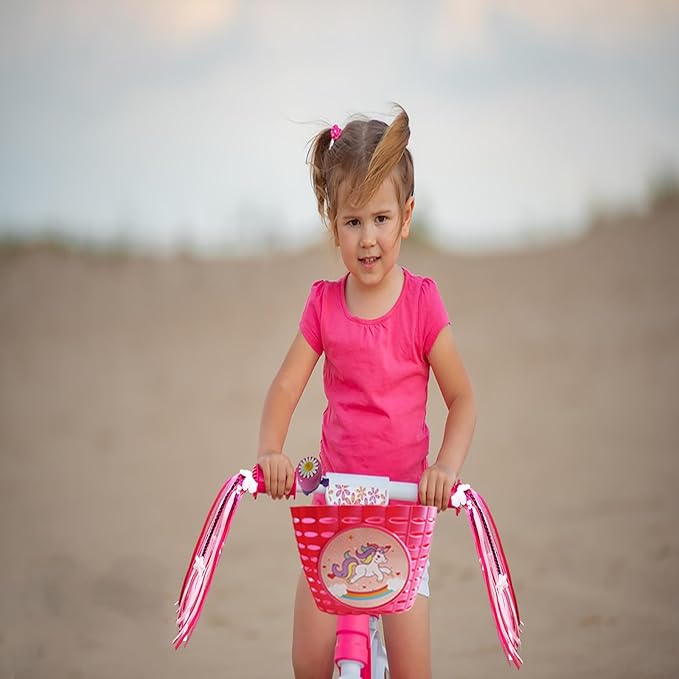 Girl Bike Basket Kid Bicycle Basket with Bike Bell,Bike Streamers,Bike Spoke Beads Bike Accessories Set