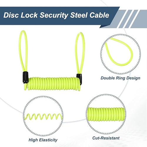 2-Pack Disc Lock Security Steel Cable, 59inch/1500mm PVC Coated Spring Reminder Wire Anti-Theft Rope for Outdoors Protection/Bicycle U-Lock, Motorcycle Reminder Cable [Yellow]